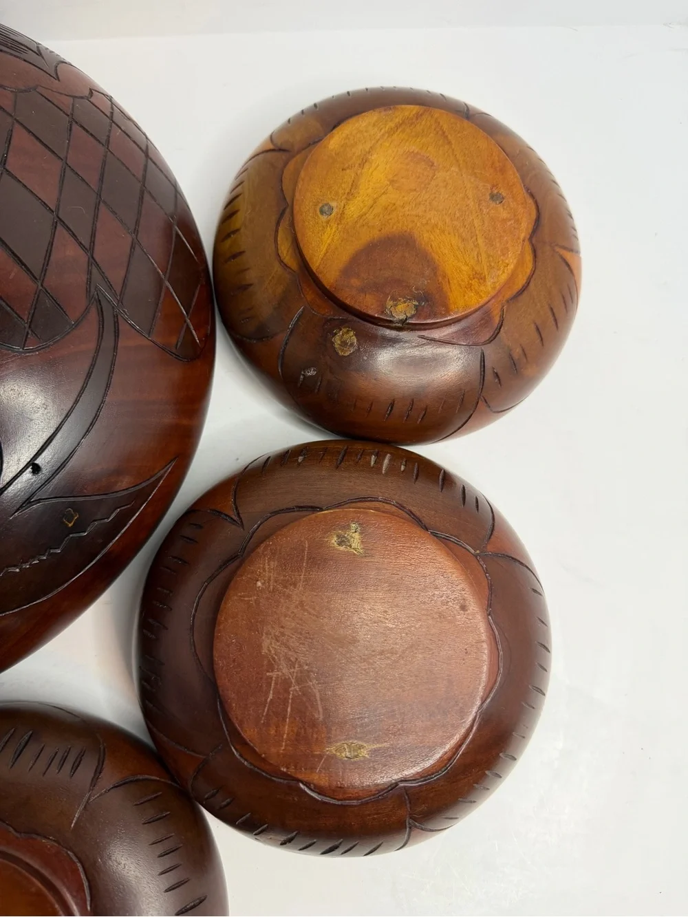 Mid-Century Modern 5-Piece Hand-Carved Mahogany Serving Set Salad Stunning Vtg
